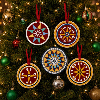 Pennsylvania Dutch/German Barn Star Wood Ornament 5 Pack - Colorful
