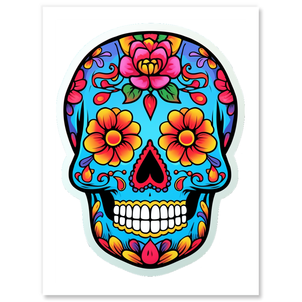 Floral Sugar Skull Sticker  2.63" x 3.63"